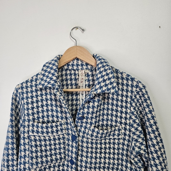 DOLAN Houndstooth Jacket XS Blue White Tweed Feel Cropped Anthropologie - Picture 5 of 12